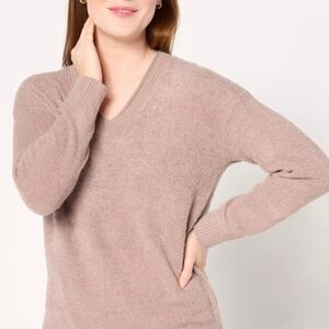 Barefoot Dreams Cozy Chic Lite Pointelle V-Neck Sweater - Soft Clay Pink